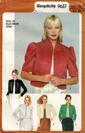 Simplicity 9637 Womens Set Of Evening Jackets or Bed Jackets 1980s Vintage Sewing Pattern Size 10 Bust 32.5 inches UNCUT Factory Folded