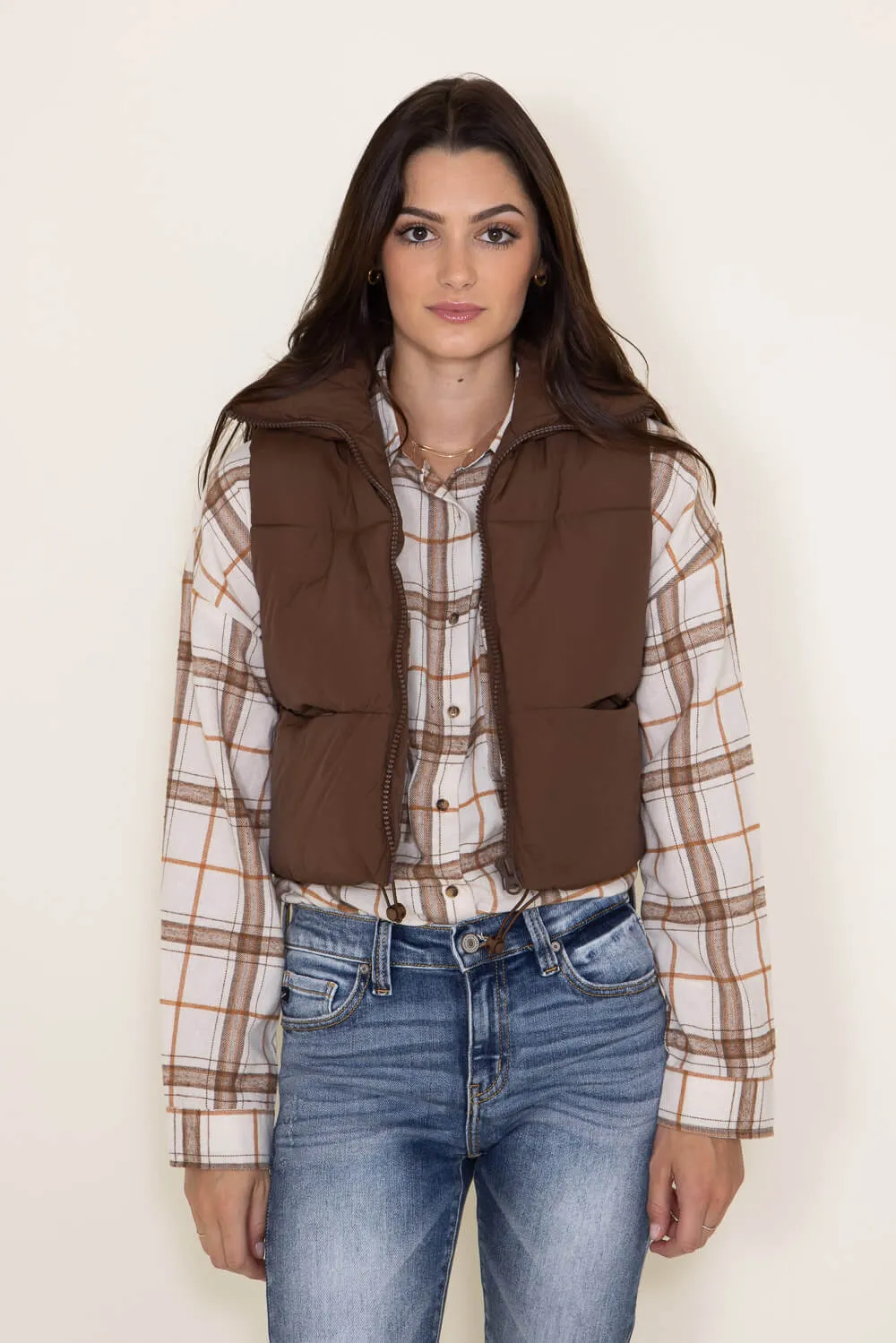 Simply Southern Cropped Puffer Vest for Women in Mocha Brown | PP-0223-PUFFY-VEST-MOCHA