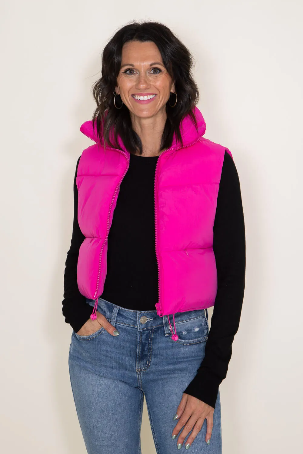 Simply Southern Cropped Puffer Vest for Women in Pink | PP-0223-PUFFY-VEST-FUCHSIA