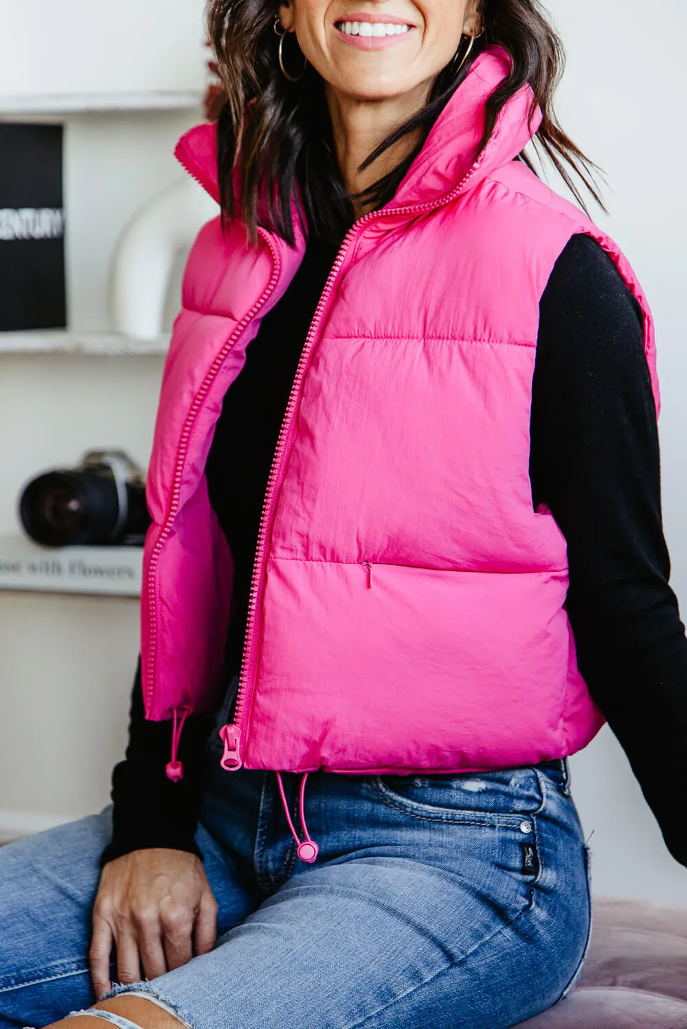 Simply Southern Cropped Puffer Vest for Women in Pink | PP-0223-PUFFY-VEST-FUCHSIA