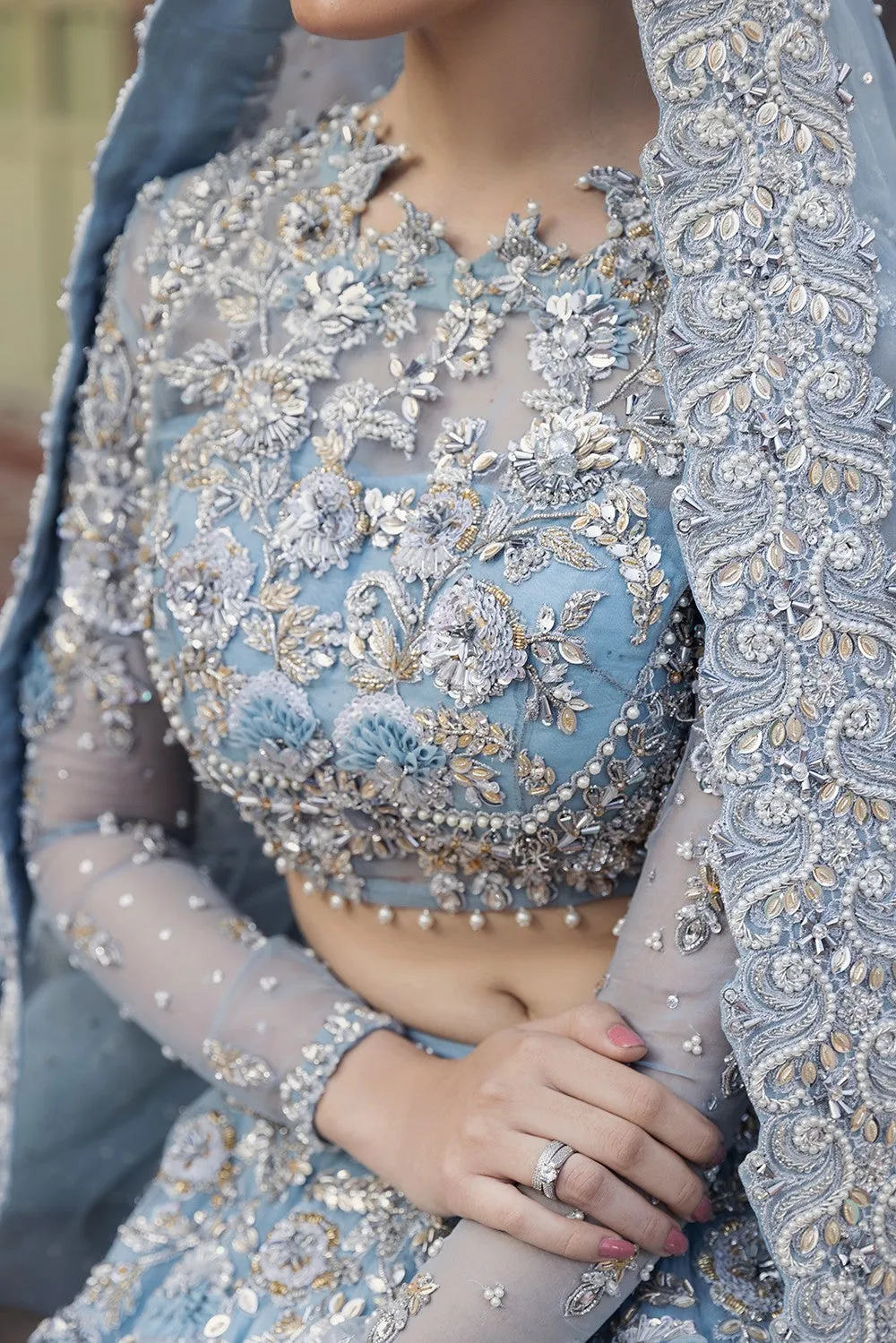 Sky Blue Lehenga Choli Pakistani Wedding Dresses