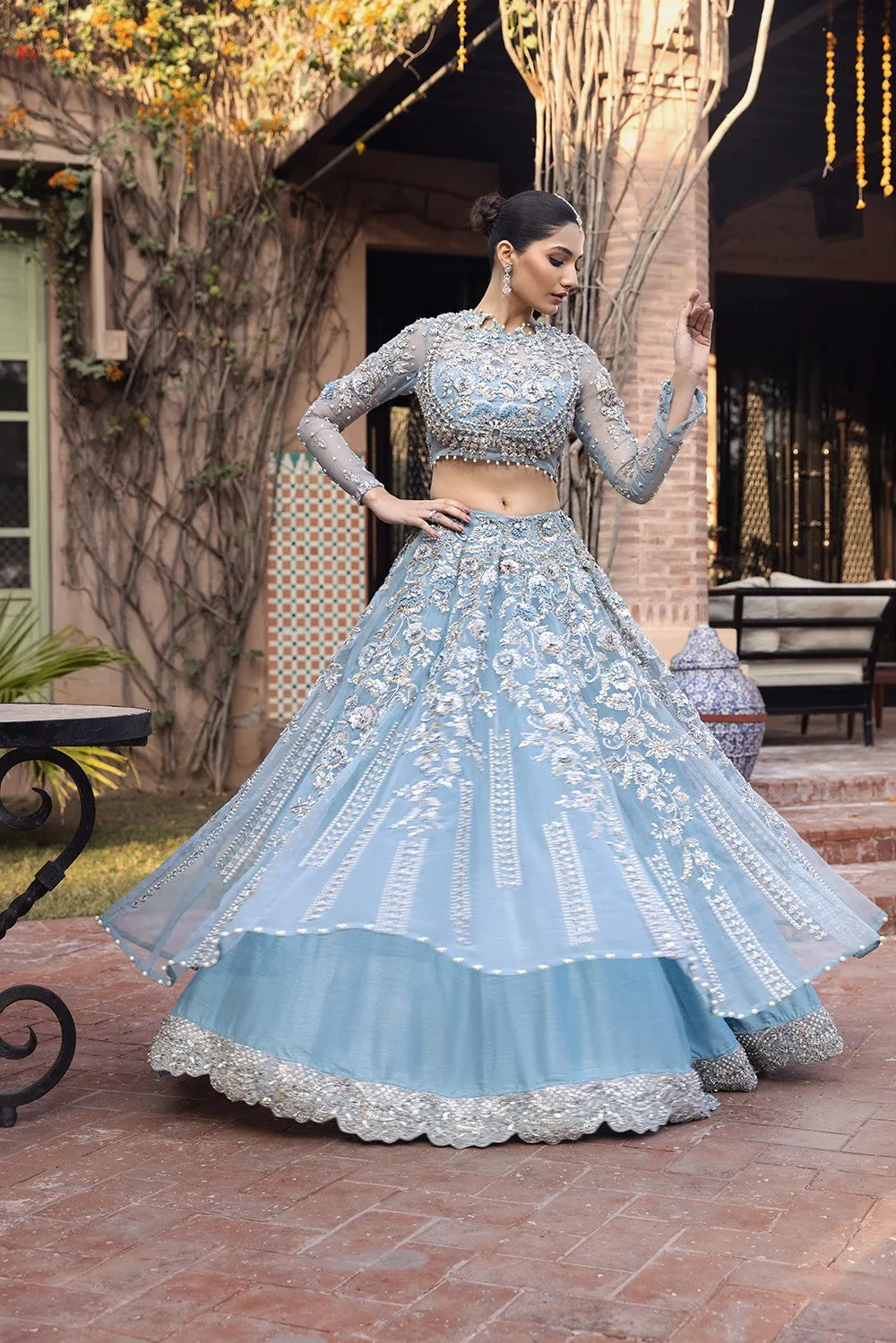 Sky Blue Lehenga Choli Pakistani Wedding Dresses