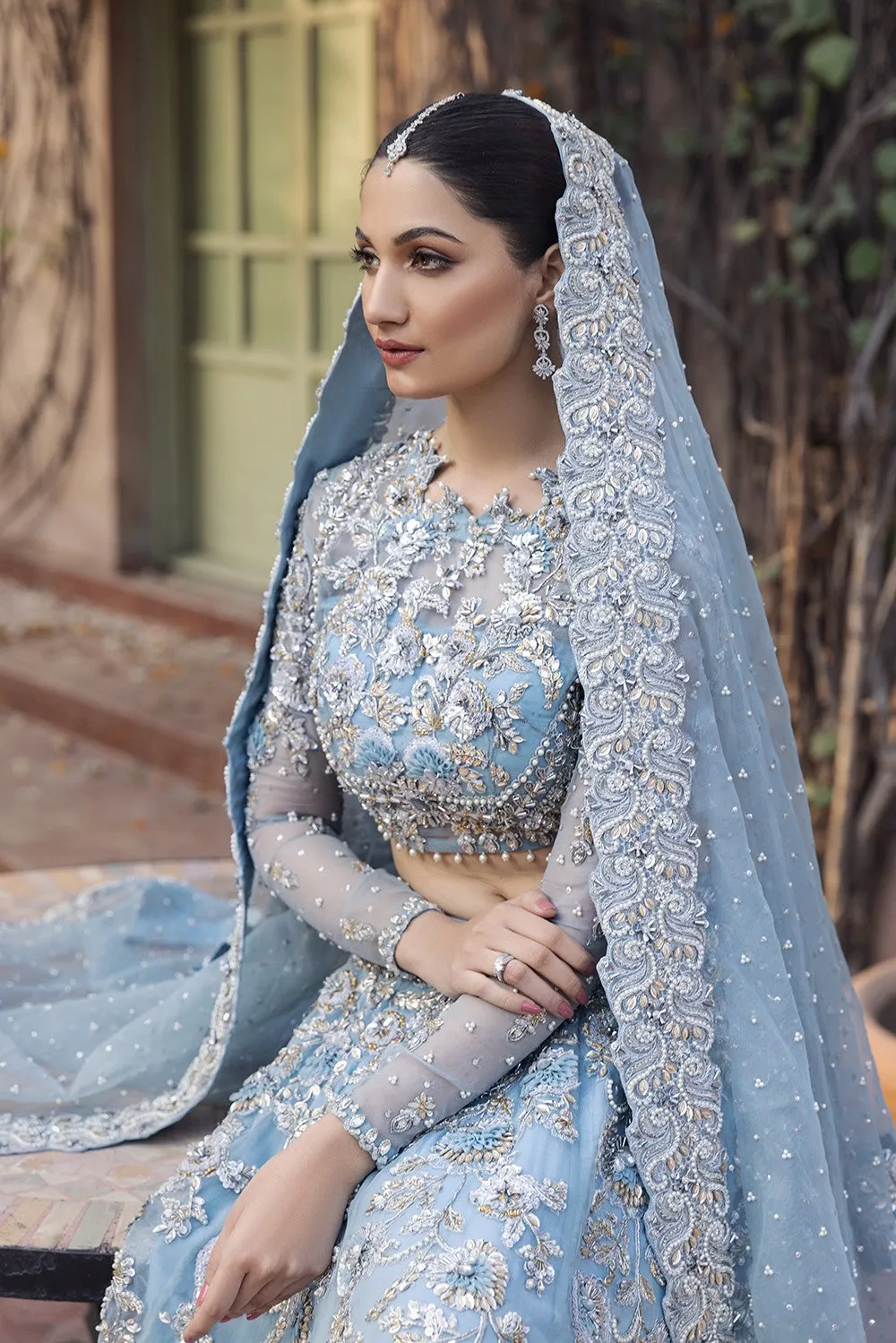 Sky Blue Lehenga Choli Pakistani Wedding Dresses
