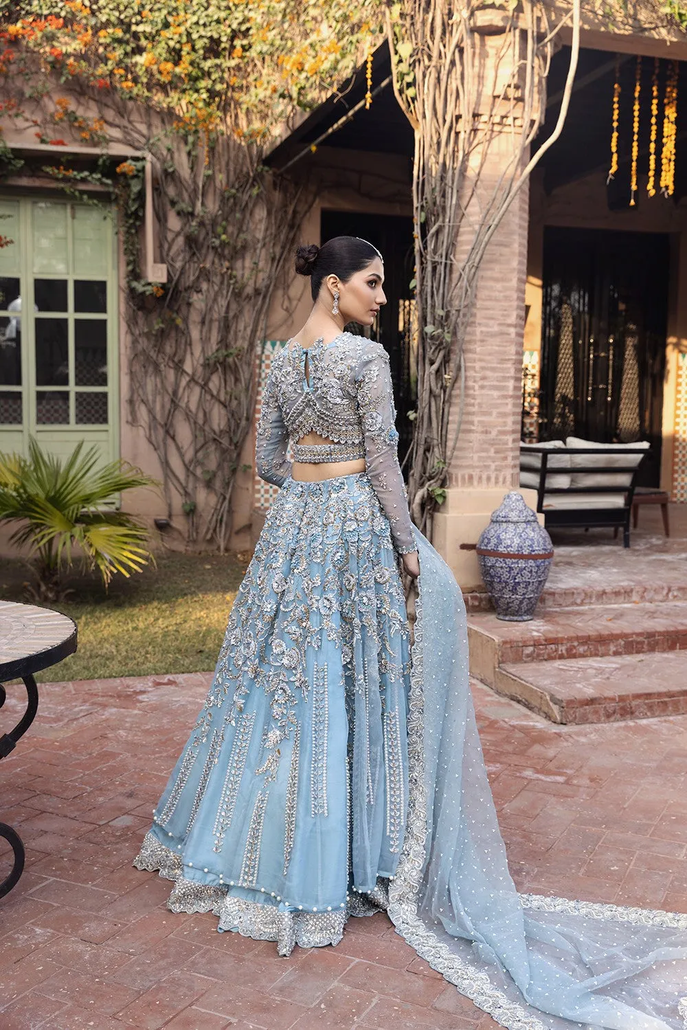 Sky Blue Lehenga Choli Pakistani Wedding Dresses