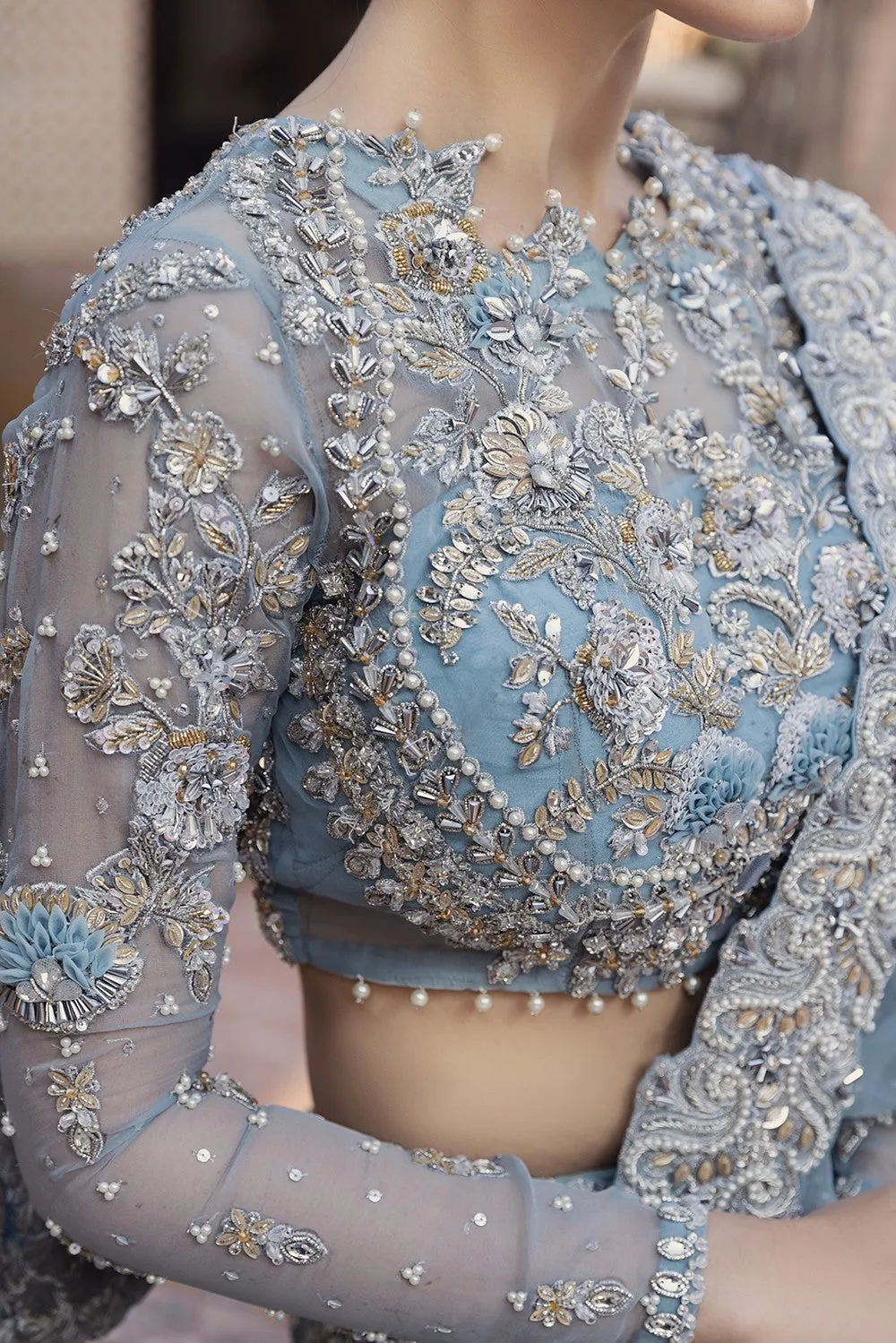 Sky Blue Lehenga Choli Pakistani Wedding Dresses
