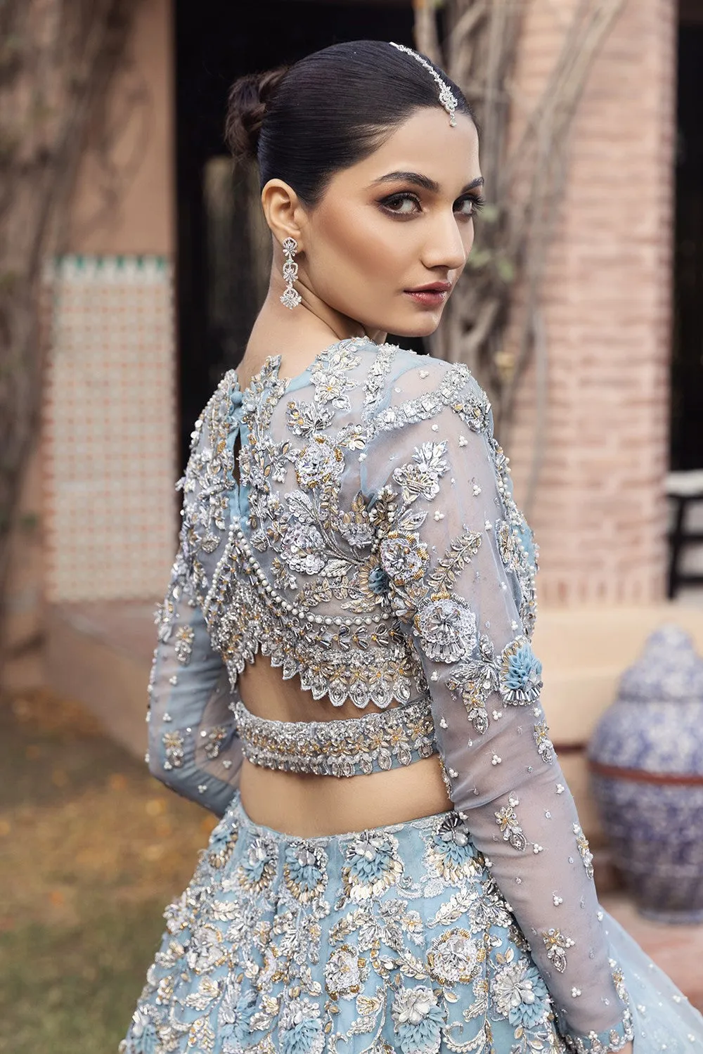 Sky Blue Lehenga Choli Pakistani Wedding Dresses