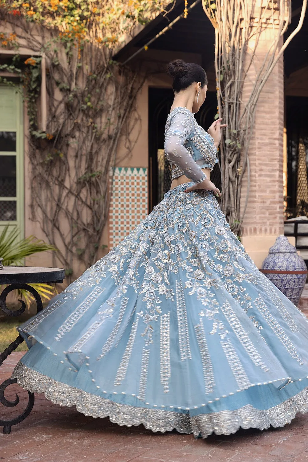 Sky Blue Lehenga Choli Pakistani Wedding Dresses