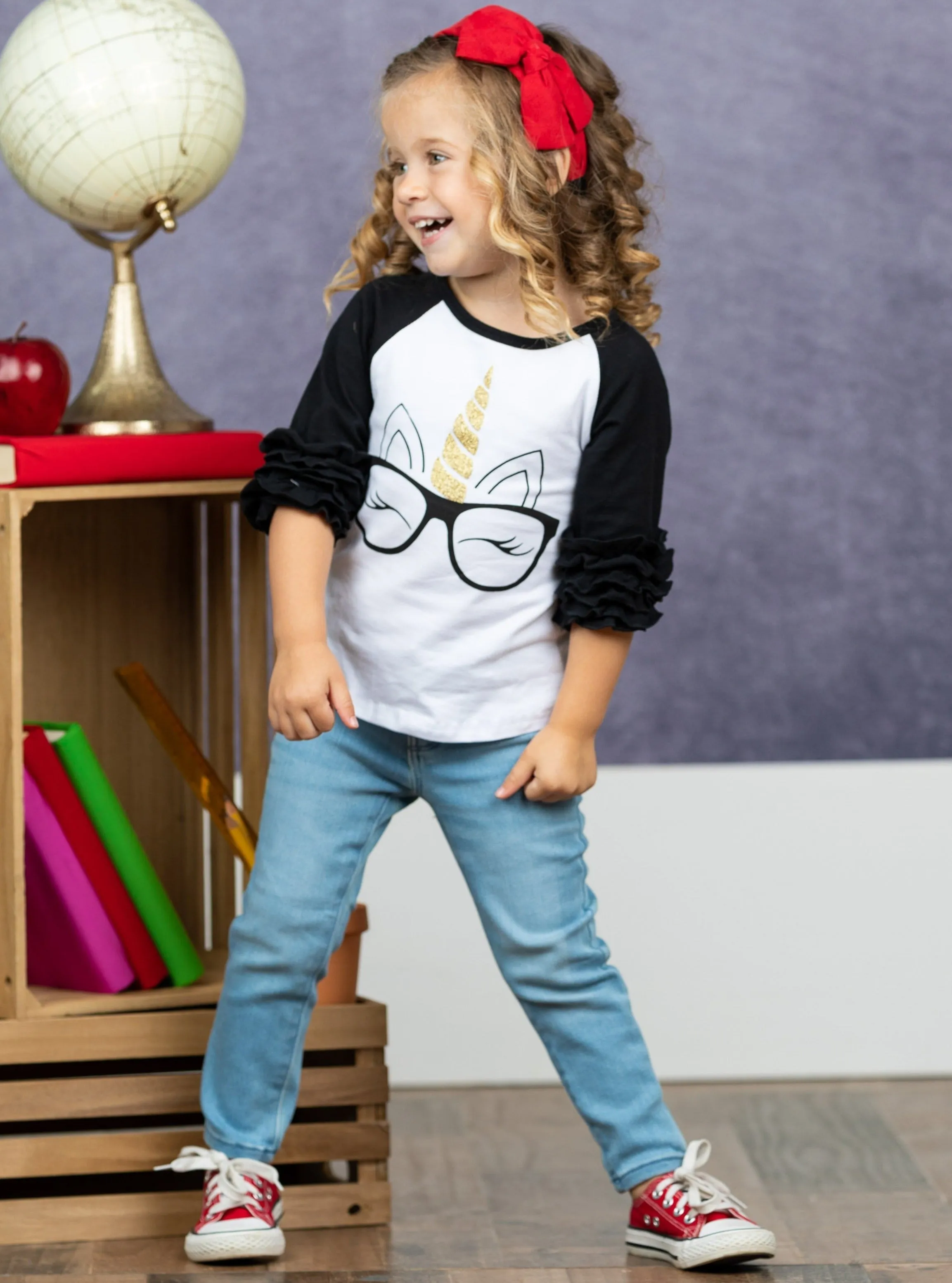 Smart Unicorn Ruffle Raglan Top