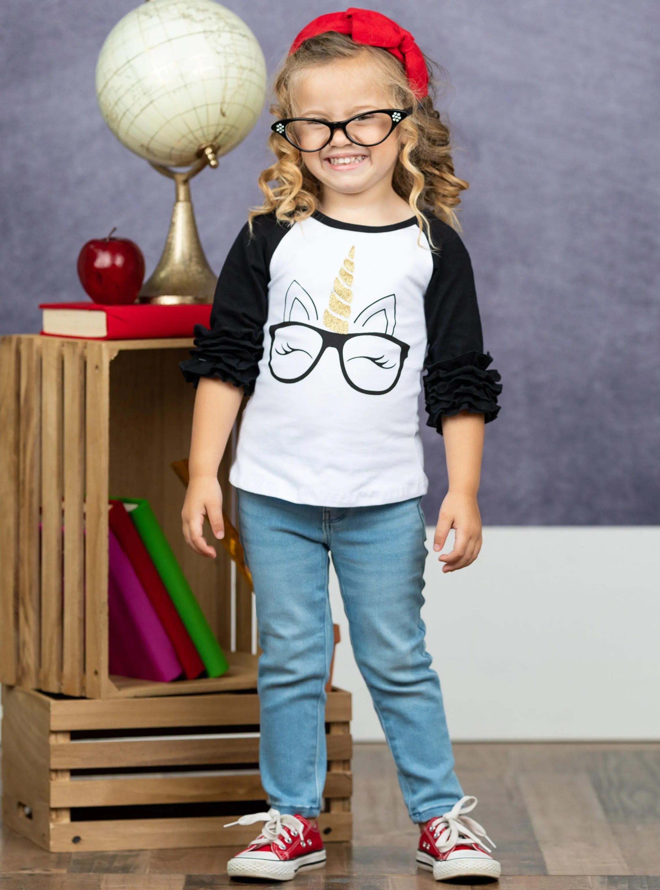 Smart Unicorn Ruffle Raglan Top