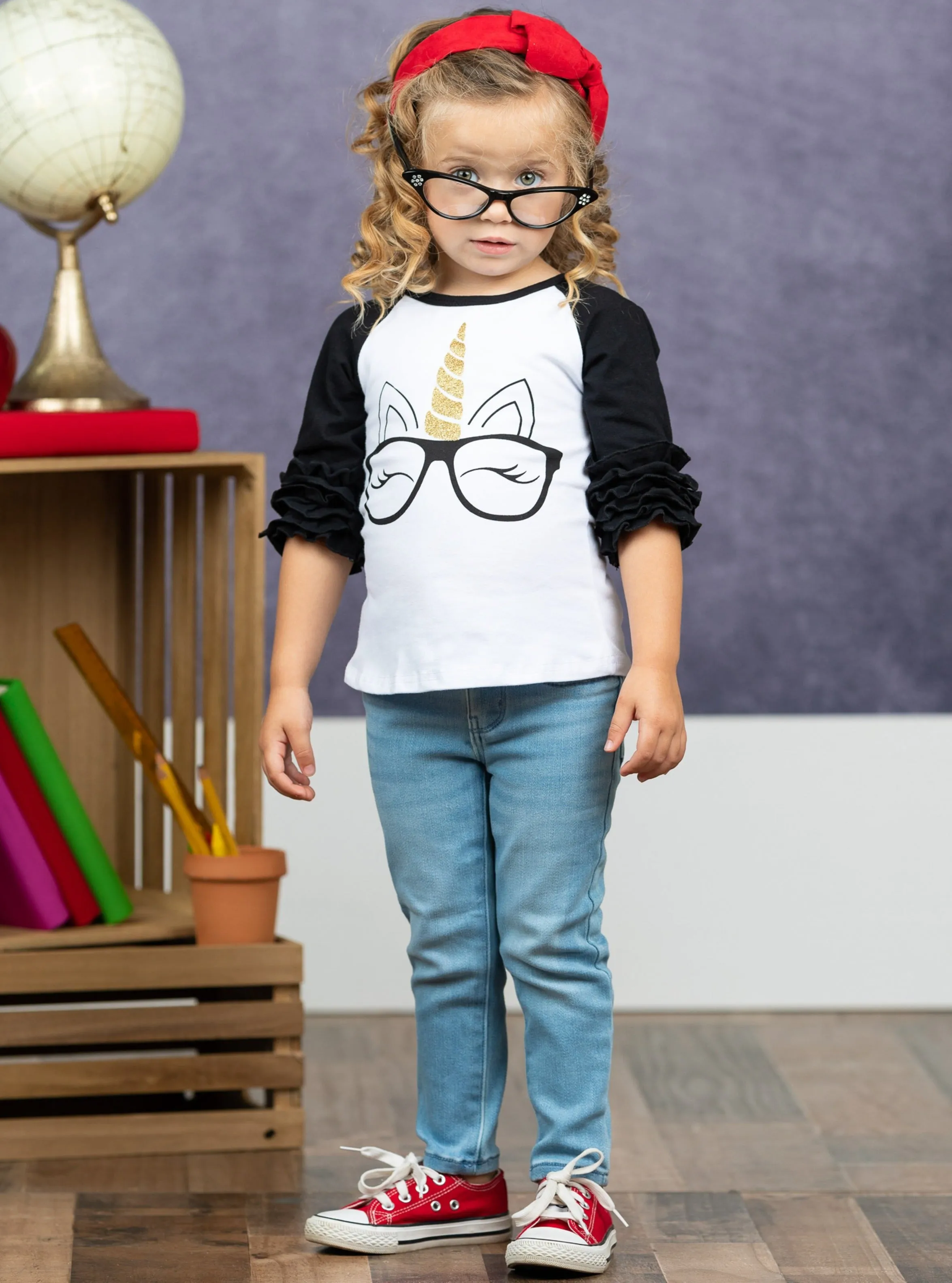 Smart Unicorn Ruffle Raglan Top