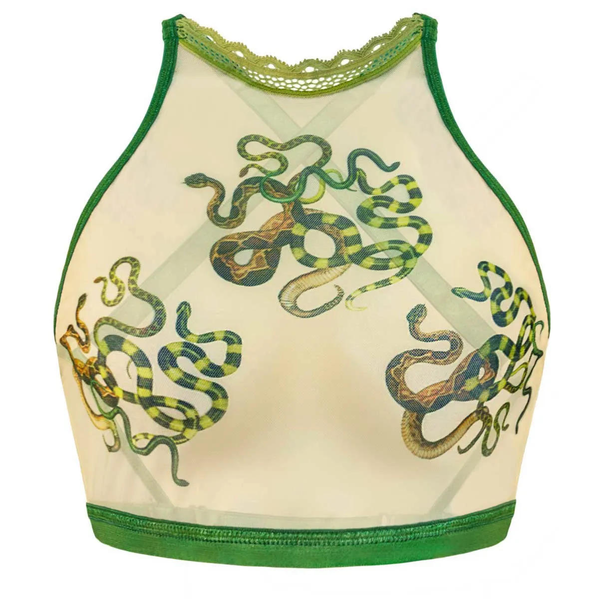 Snakes Printed Mesh High Neck Cami