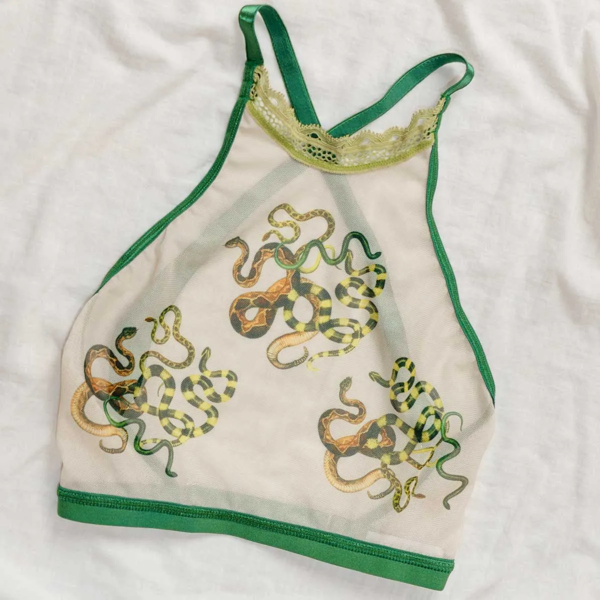 Snakes Printed Mesh High Neck Cami