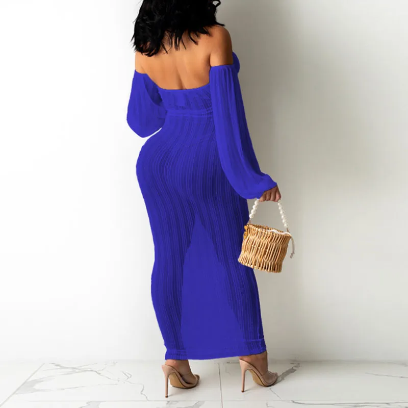 Solid Cold Shoulder Cut Out Halter Sheer Mesh Dress