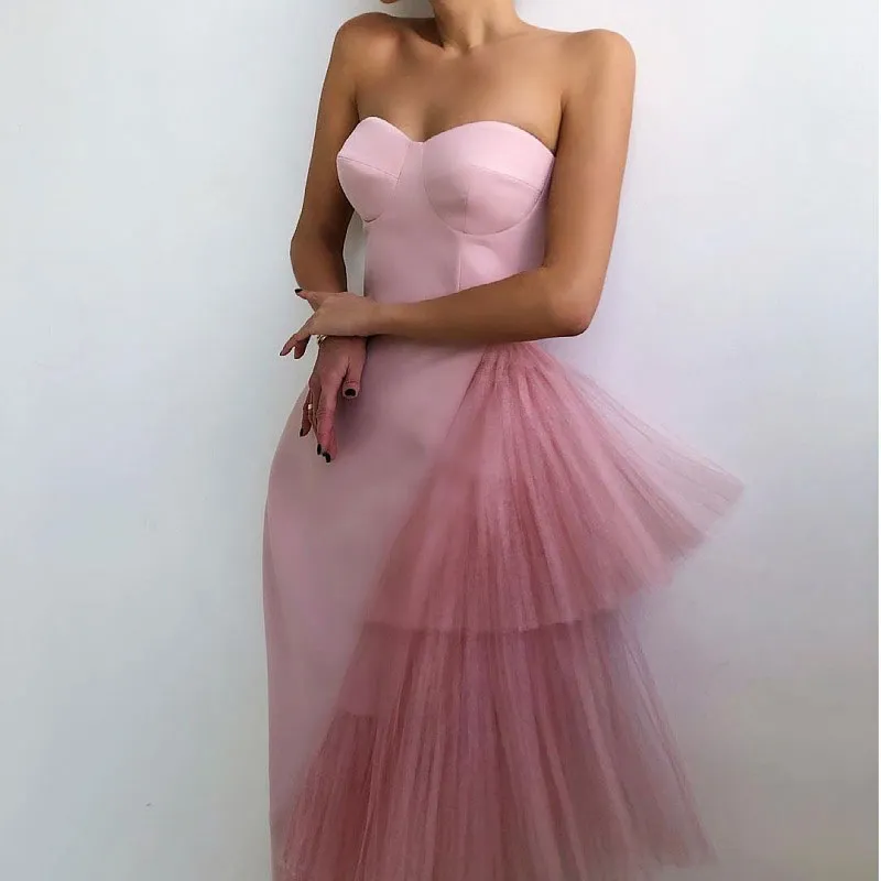 Solid Off Shoulder Sheer Mesh Patchwork Dress
