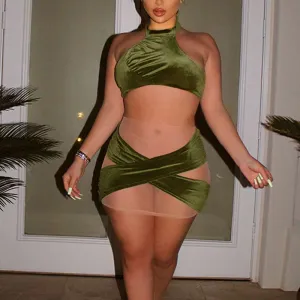 Solid Sleeveless Tube Top & Sheer Mesh Skirt Set
