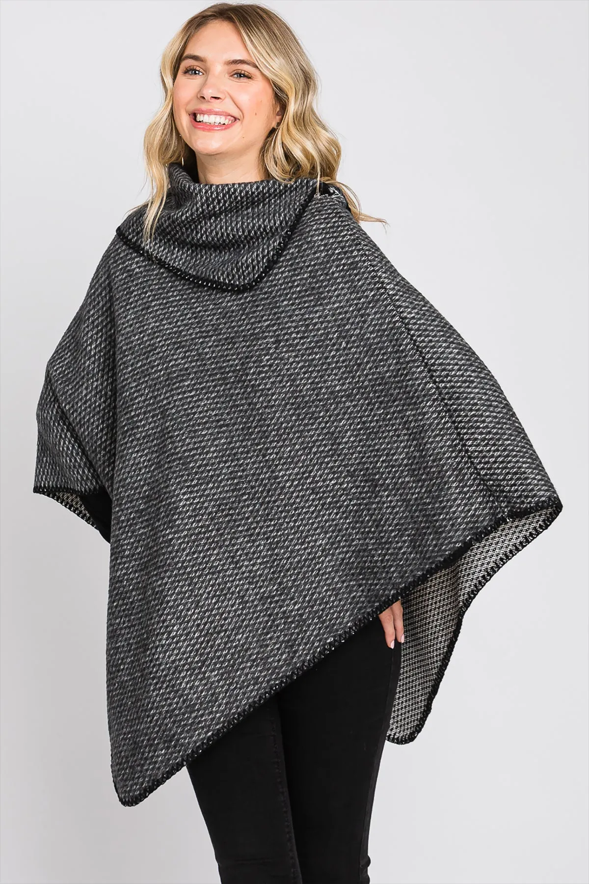 SOLID TEXTURED NECK PONCHO