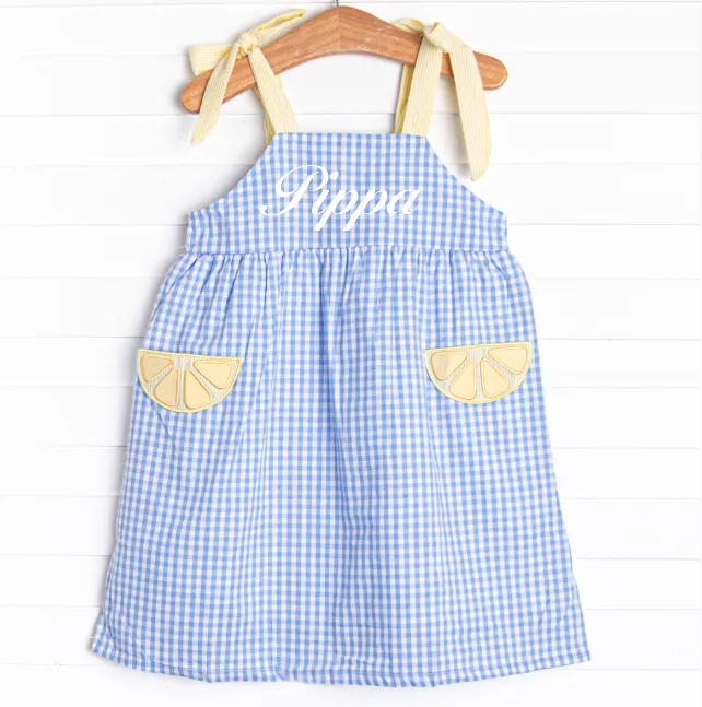 Sour Slice Applique Pocket Dress, Blue