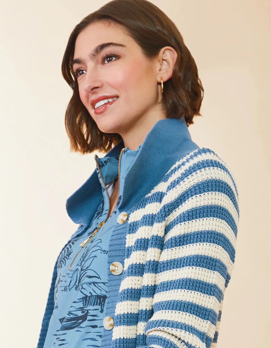 Spartina 449 Lydie Cardigan Bluestone Stripe