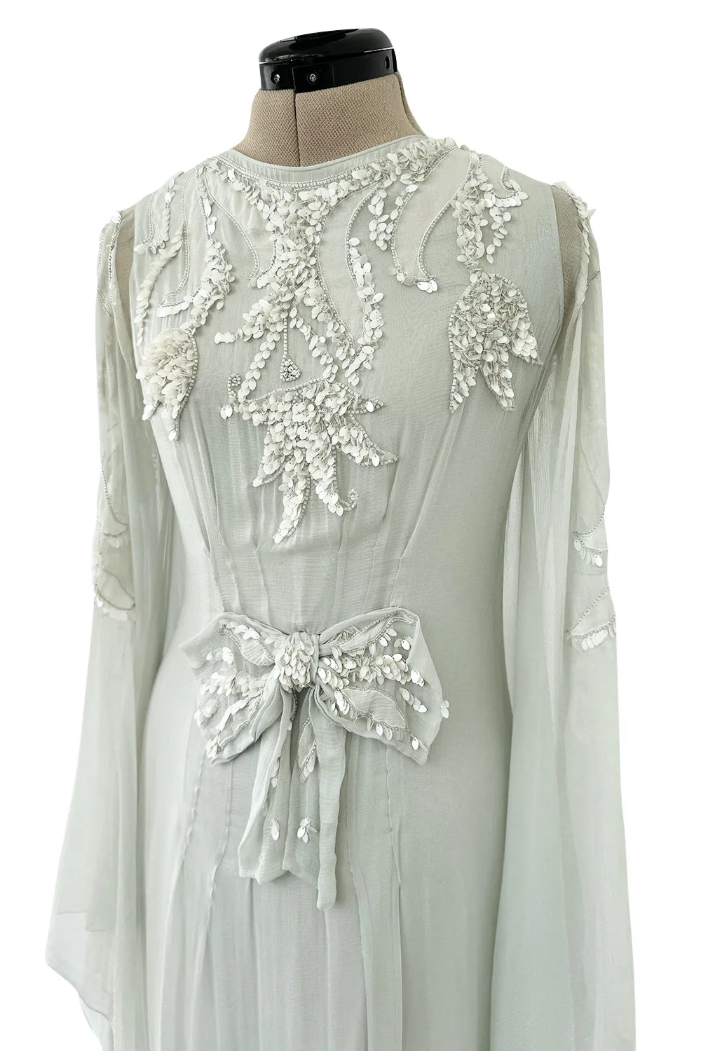 Spectacular Cruise 2011 Christian Dior by John Galliano Pale Seafoam Silk Chiffon Embellished Caftan Dress