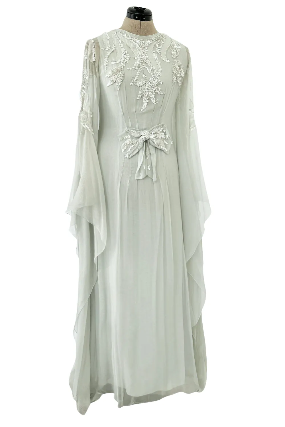 Spectacular Cruise 2011 Christian Dior by John Galliano Pale Seafoam Silk Chiffon Embellished Caftan Dress