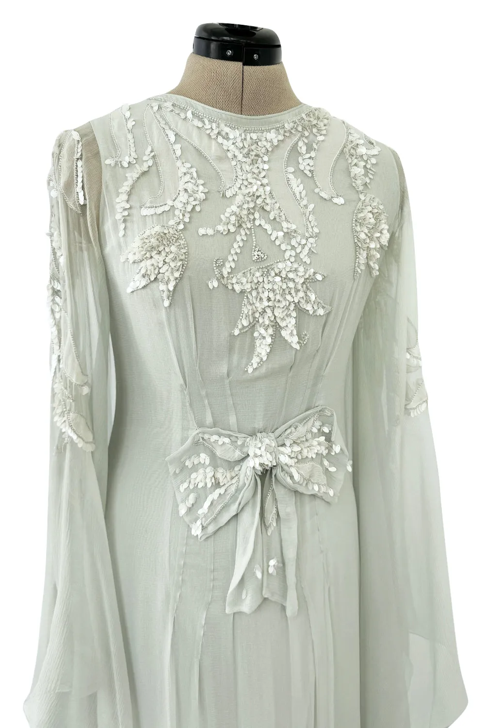 Spectacular Cruise 2011 Christian Dior by John Galliano Pale Seafoam Silk Chiffon Embellished Caftan Dress