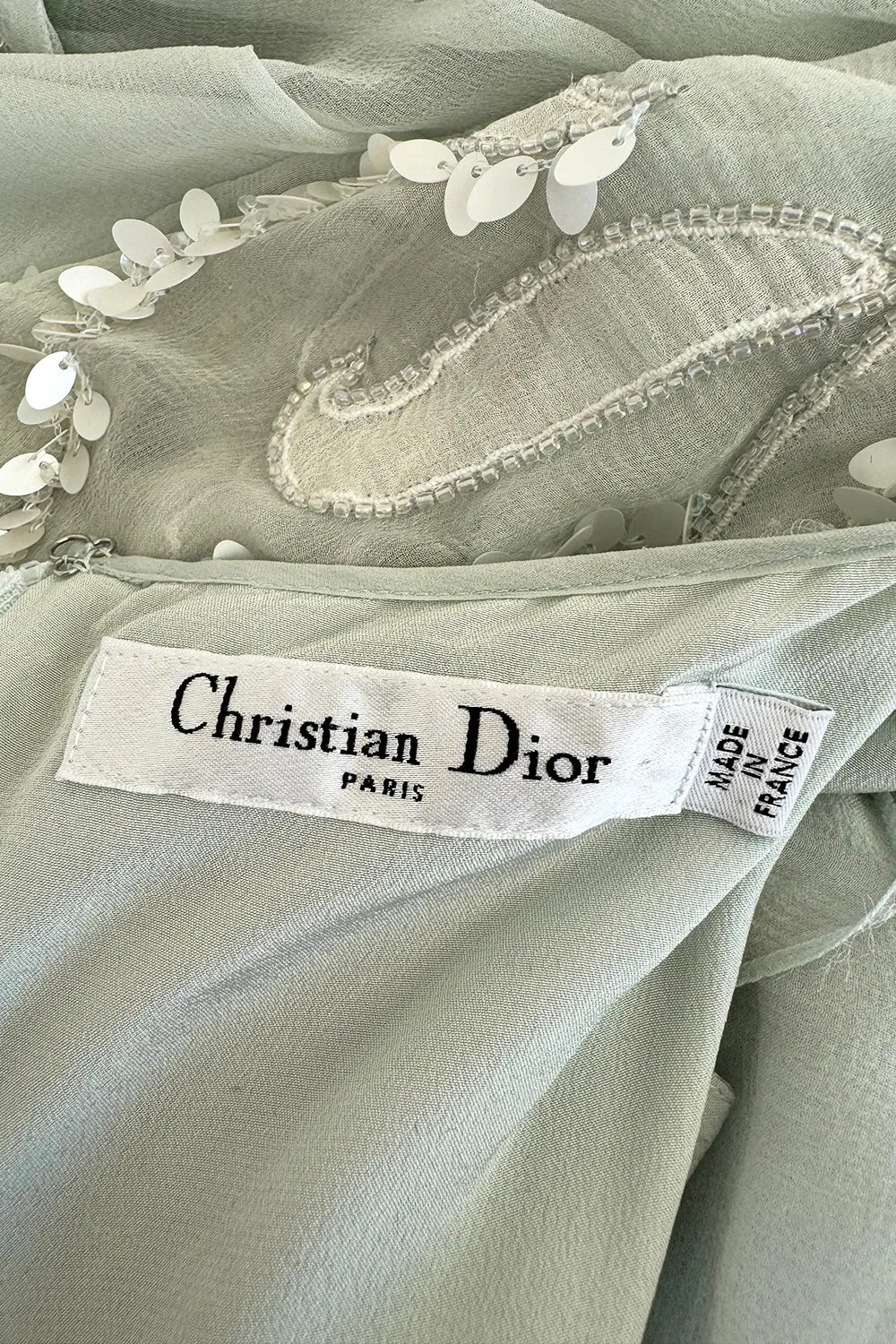 Spectacular Cruise 2011 Christian Dior by John Galliano Pale Seafoam Silk Chiffon Embellished Caftan Dress