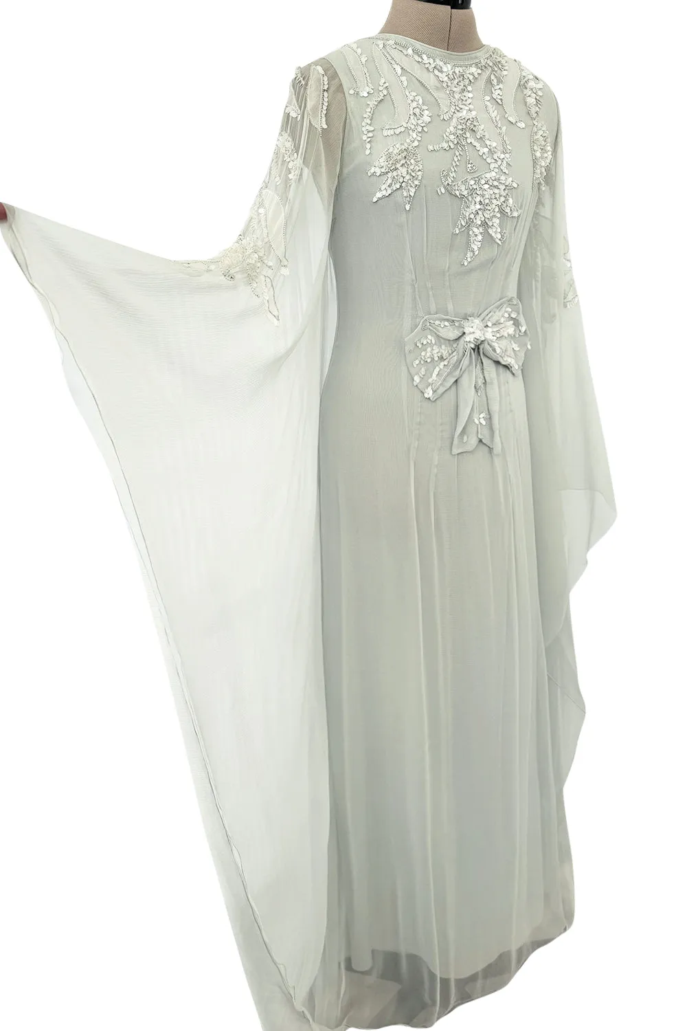 Spectacular Cruise 2011 Christian Dior by John Galliano Pale Seafoam Silk Chiffon Embellished Caftan Dress