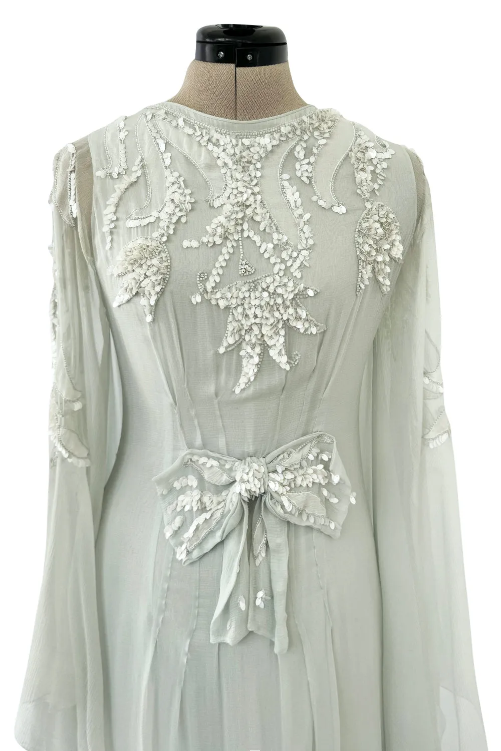 Spectacular Cruise 2011 Christian Dior by John Galliano Pale Seafoam Silk Chiffon Embellished Caftan Dress