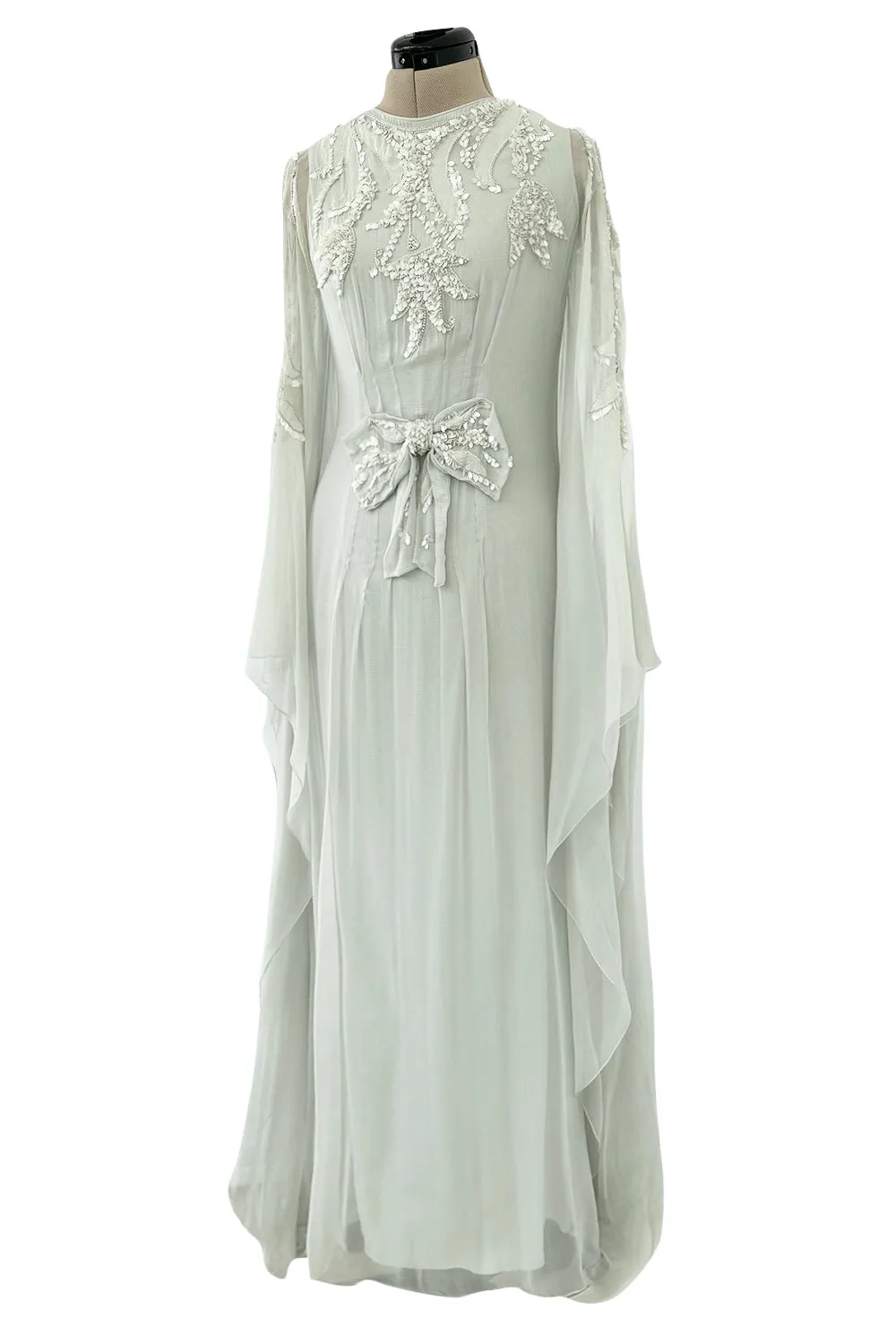 Spectacular Cruise 2011 Christian Dior by John Galliano Pale Seafoam Silk Chiffon Embellished Caftan Dress