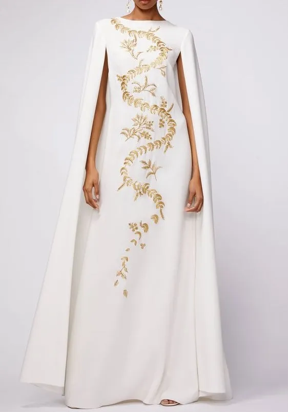 Spring 2019 Oscar de la Renta by Laura Kim & Fernando Garcia Gold Embellished Ivory Caftan Dress