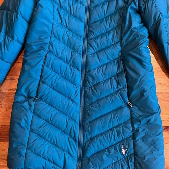 SPYDER Long Quilted Puffer Coat Boundless Blue XS
