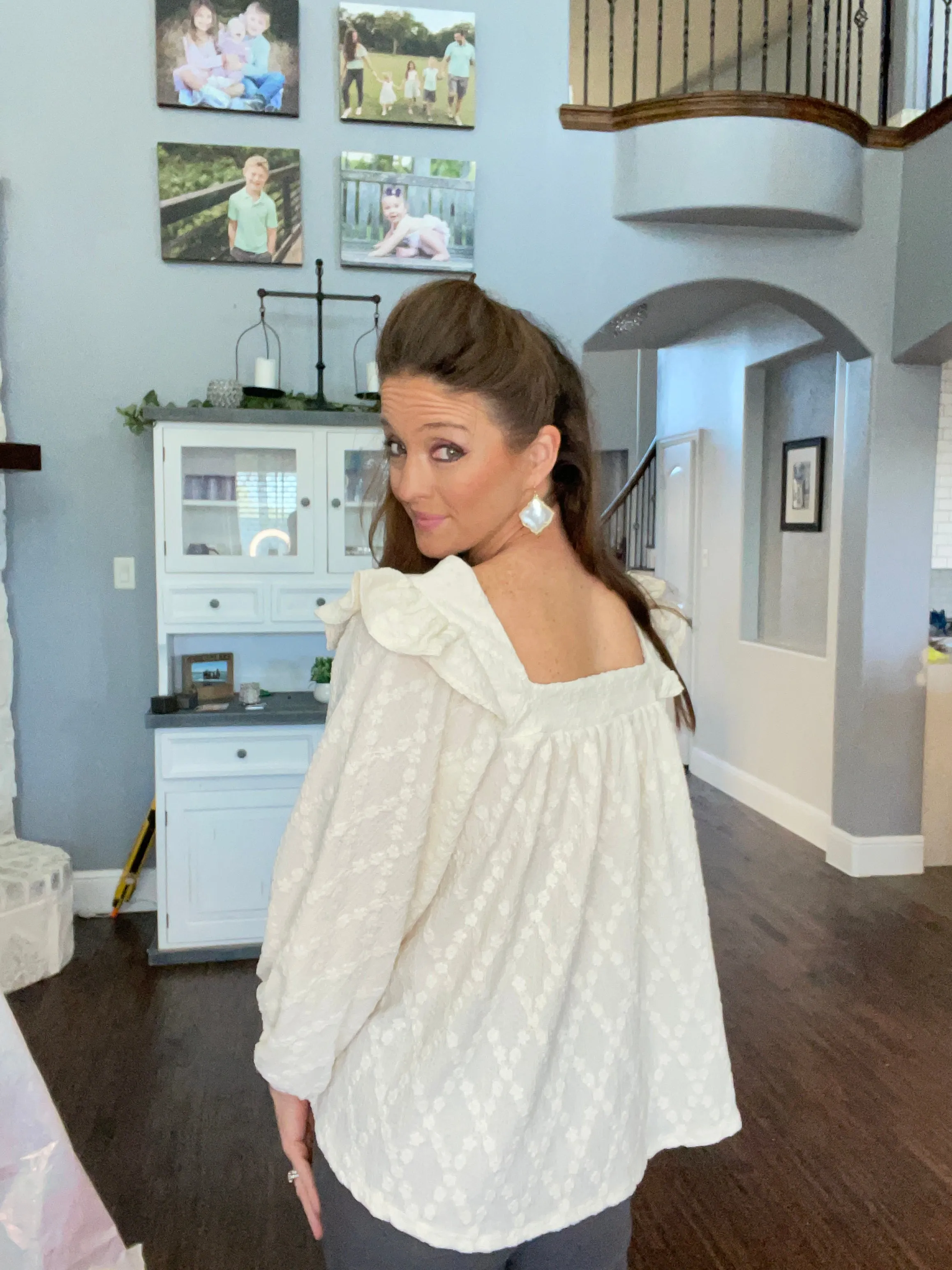 Square Neck Dolman Sleeve Blouse in Ivory