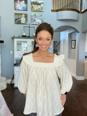 Square Neck Dolman Sleeve Blouse in Ivory