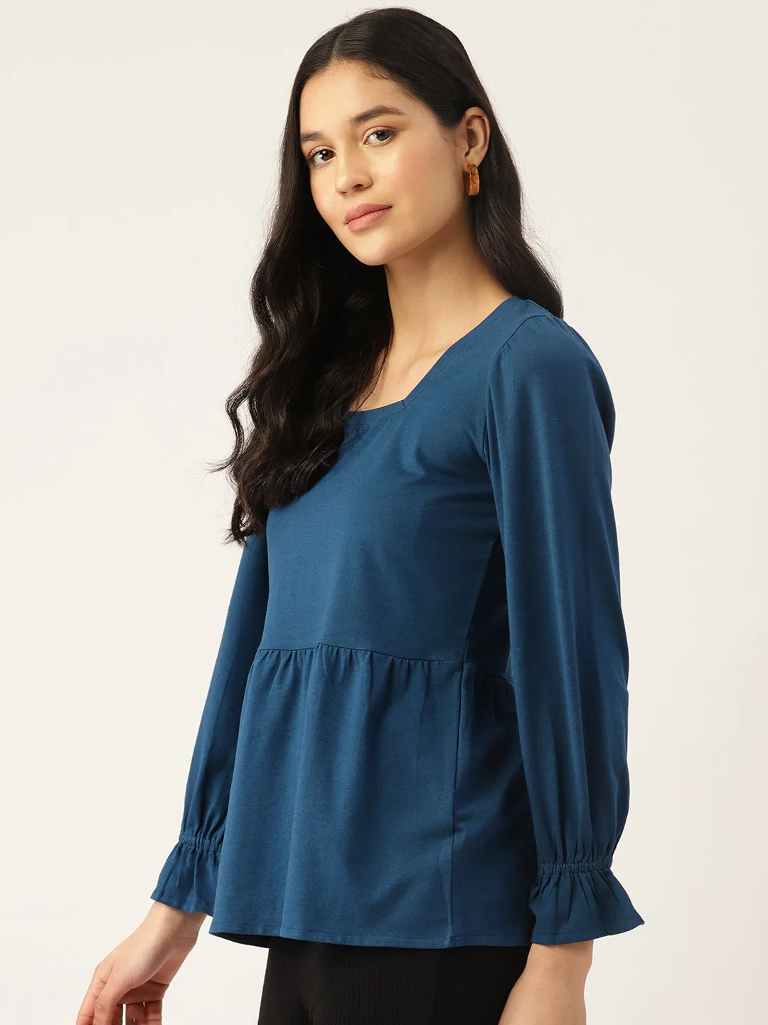 SQUARE NECK RUFFLED SLEEVE