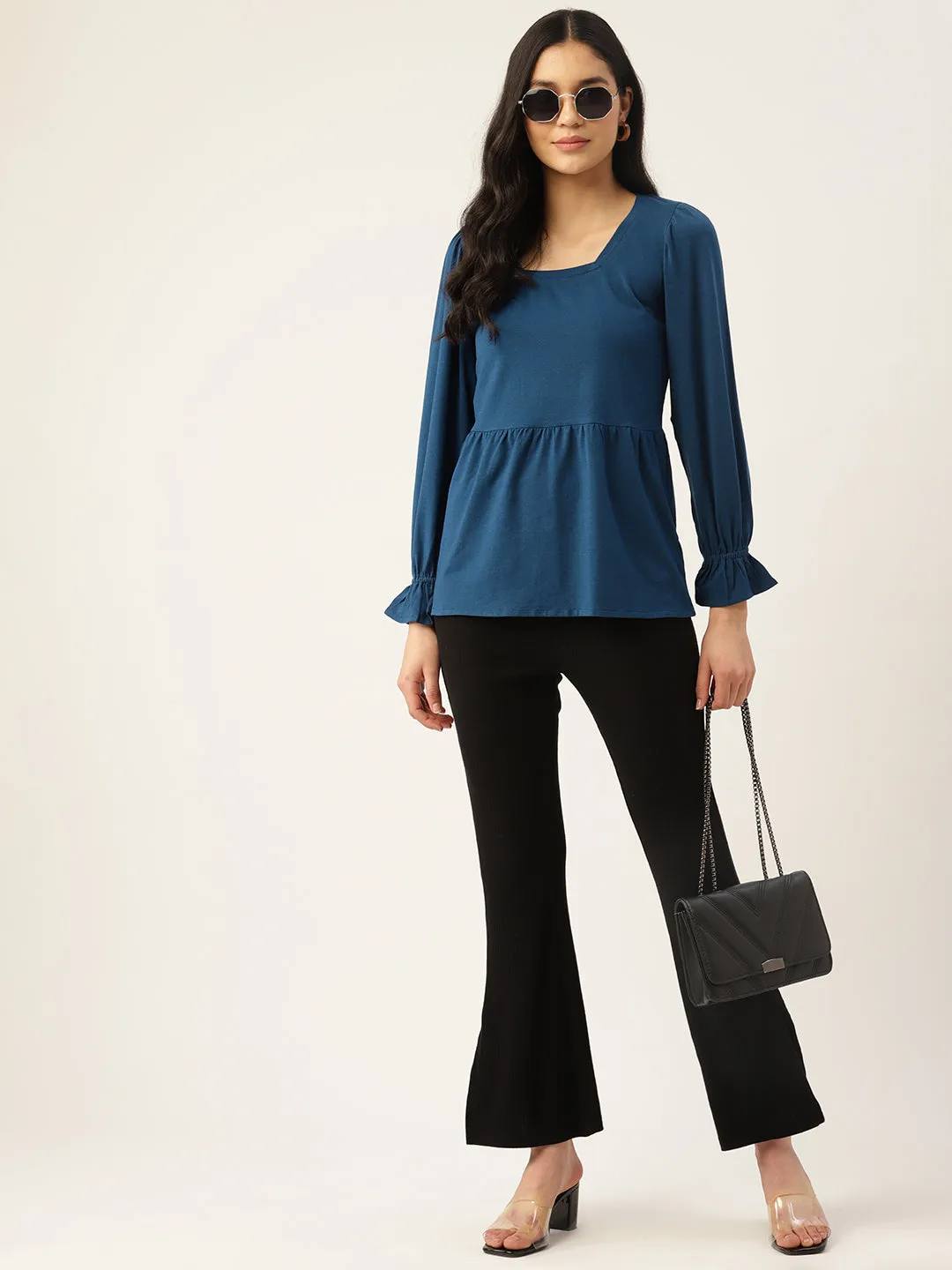 SQUARE NECK RUFFLED SLEEVE