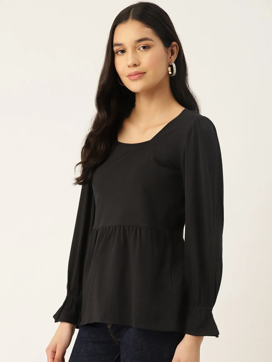 SQUARE NECK RUFFLED SLEEVE
