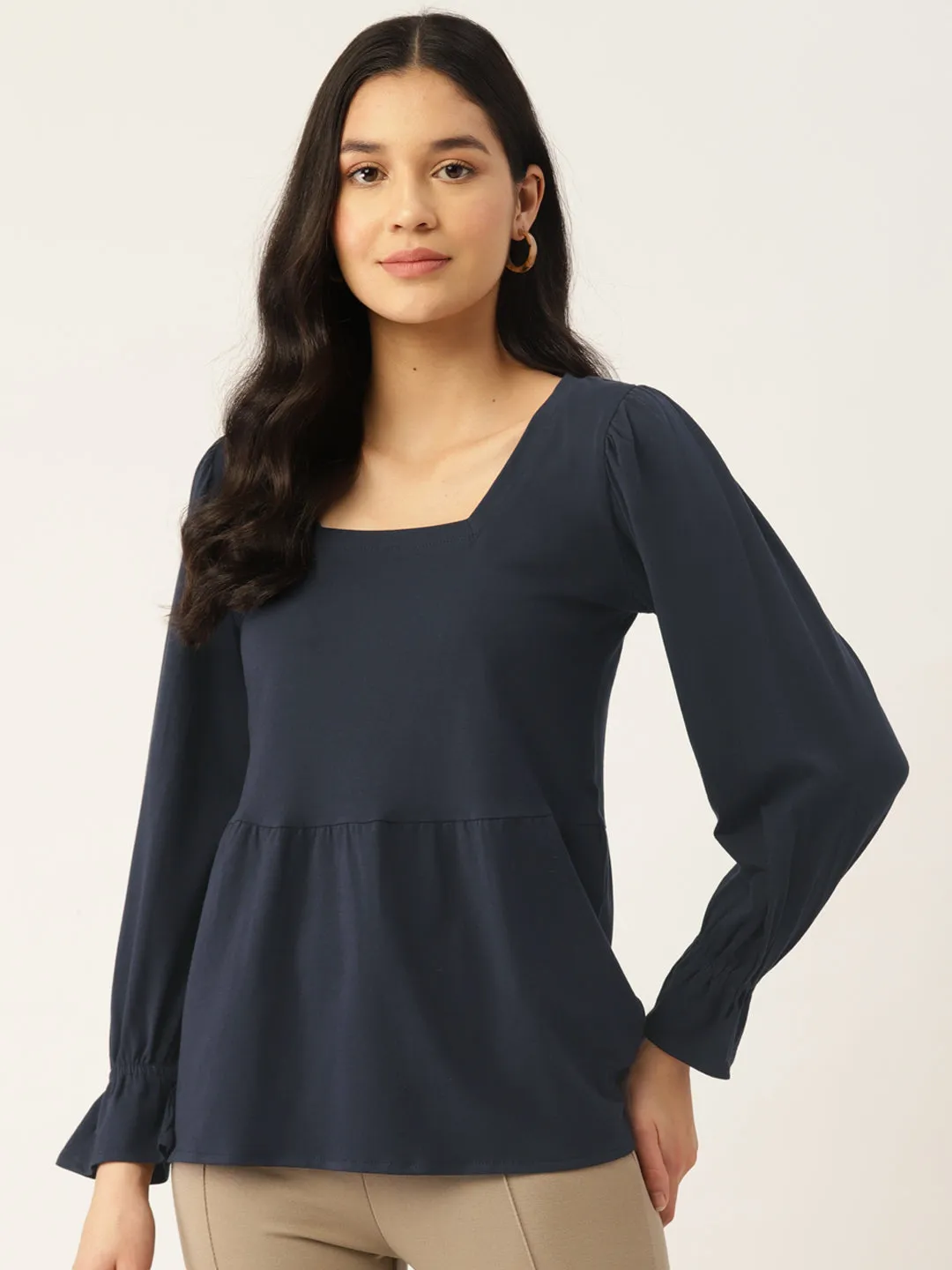SQUARE NECK RUFFLED SLEEVE