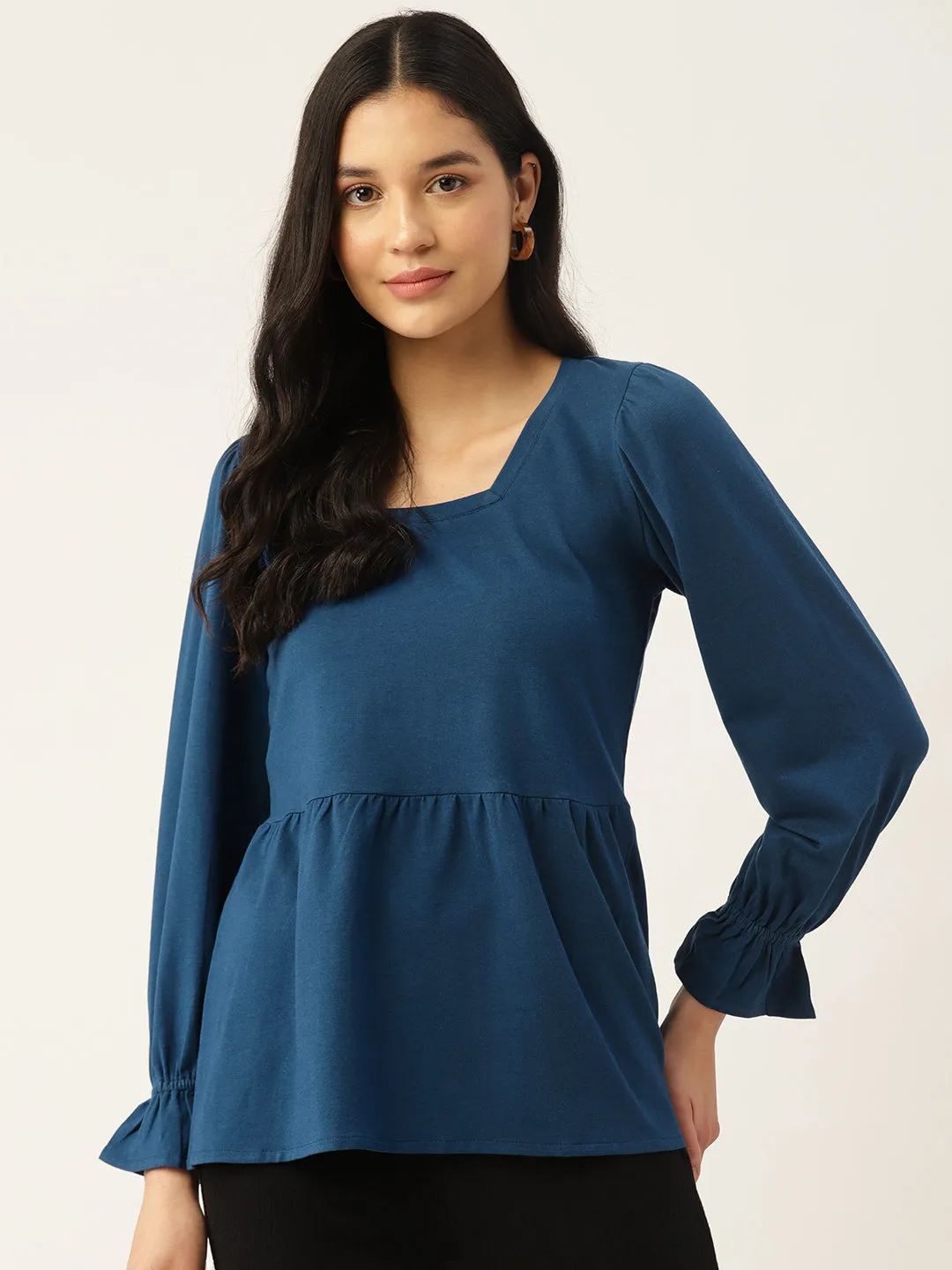 SQUARE NECK RUFFLED SLEEVE