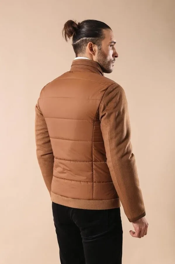 Standing Collar Zippered Men Quilted Coat - Wessi