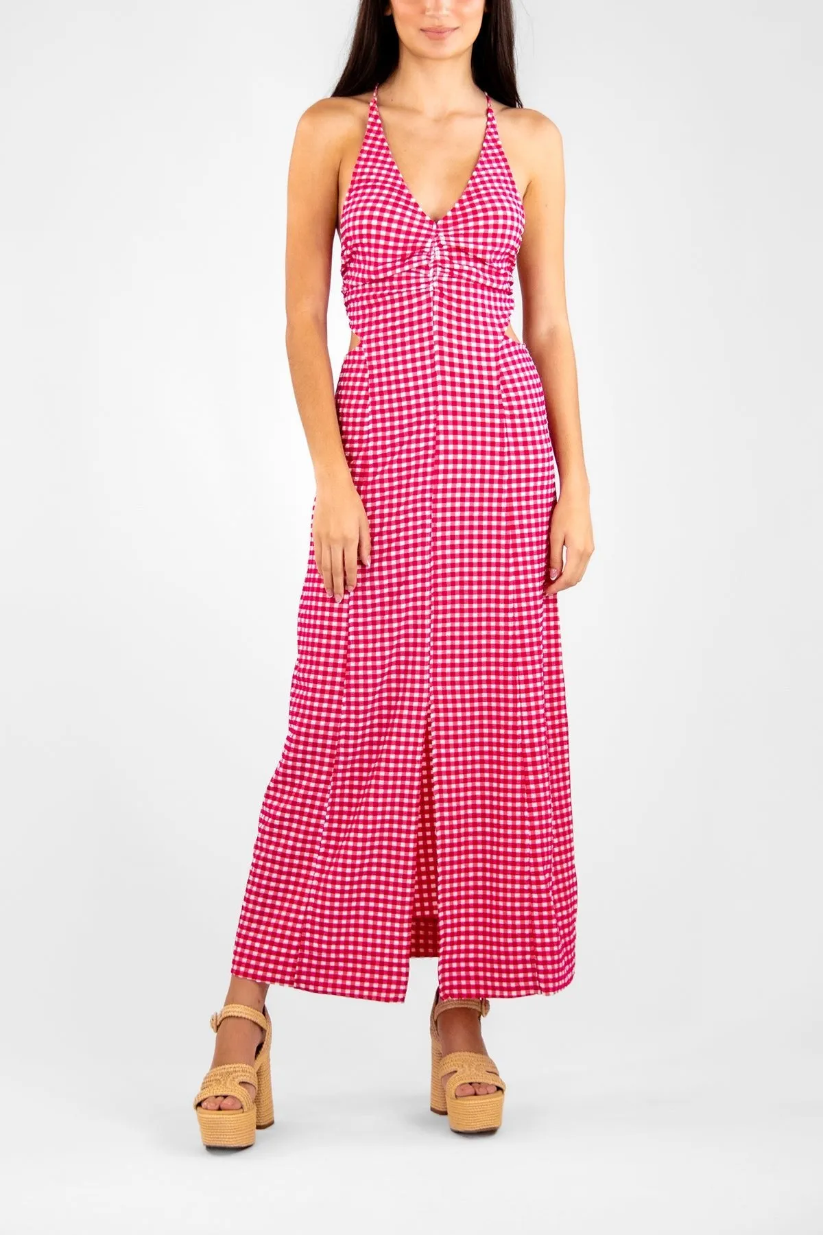 Stretch Seersucker Maxi Dress in Love Potion