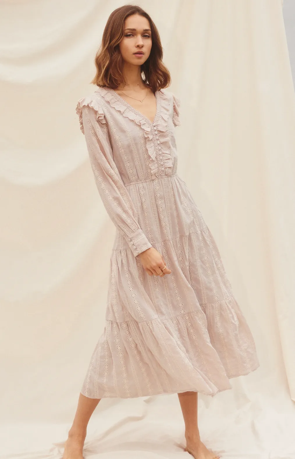 Striped Eyelet Ruffled Tiered Dress