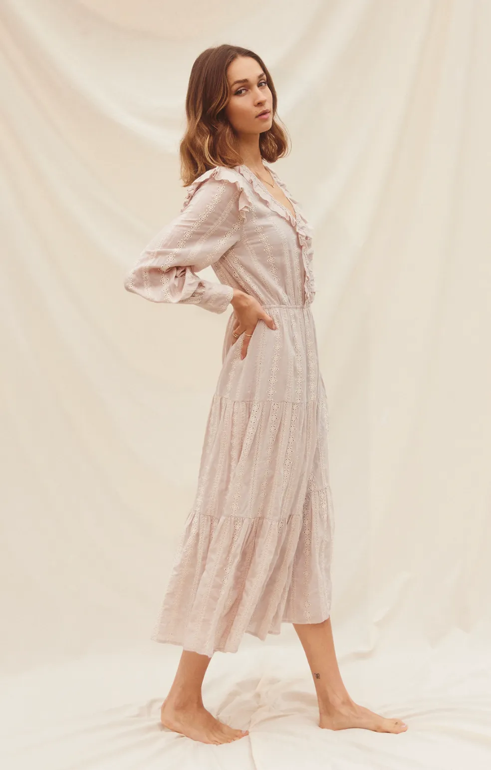 Striped Eyelet Ruffled Tiered Dress