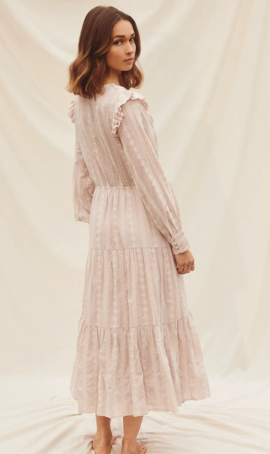 Striped Eyelet Ruffled Tiered Dress