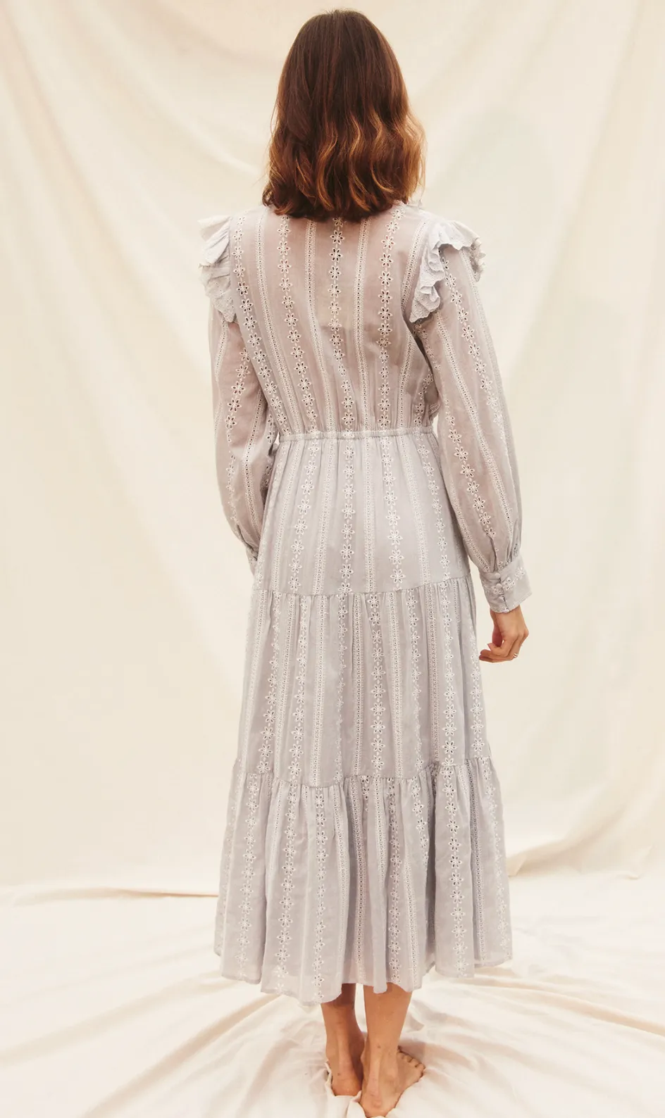 Striped Eyelet Ruffled Tiered Dress