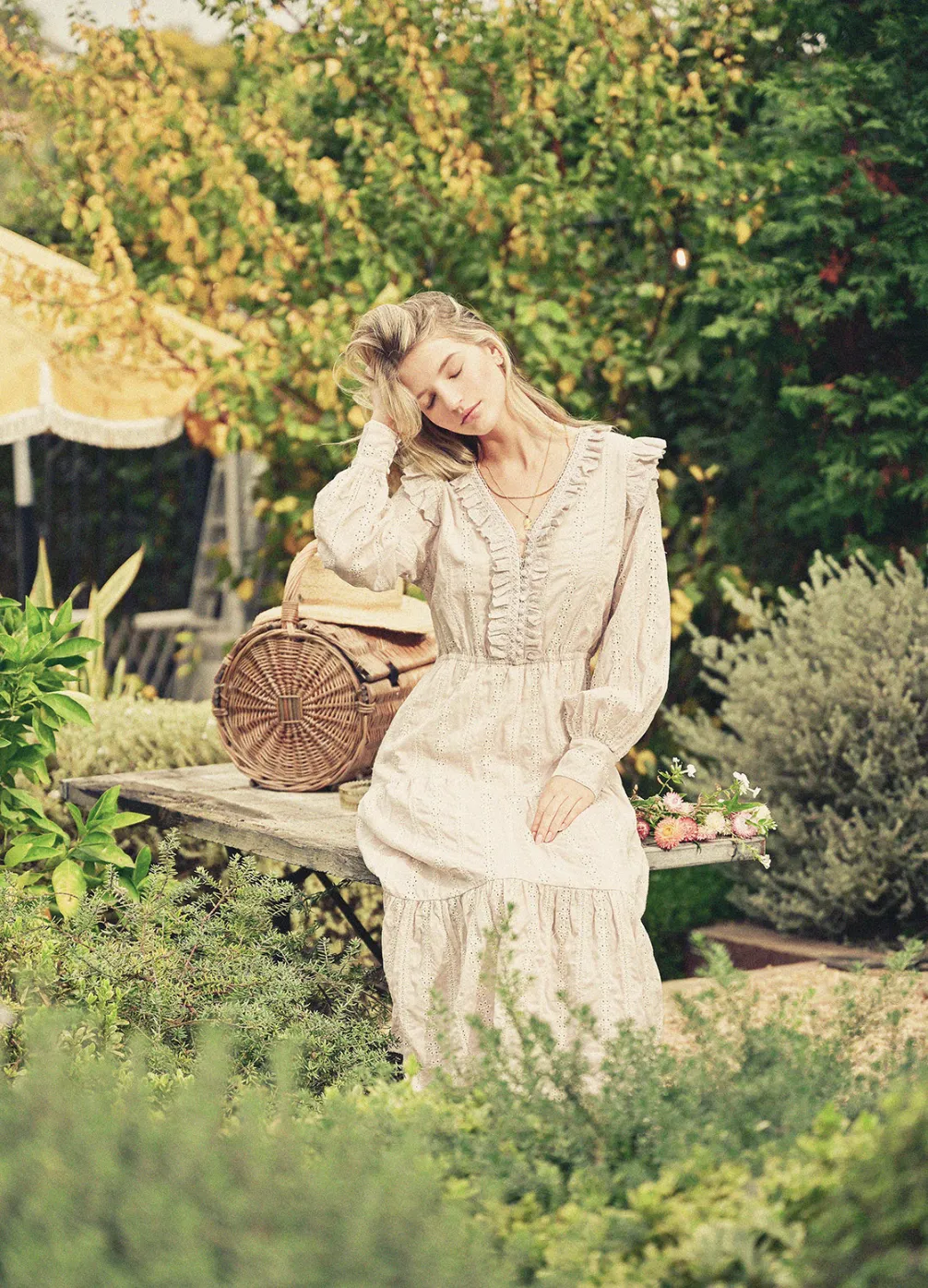 Striped Eyelet Ruffled Tiered Dress