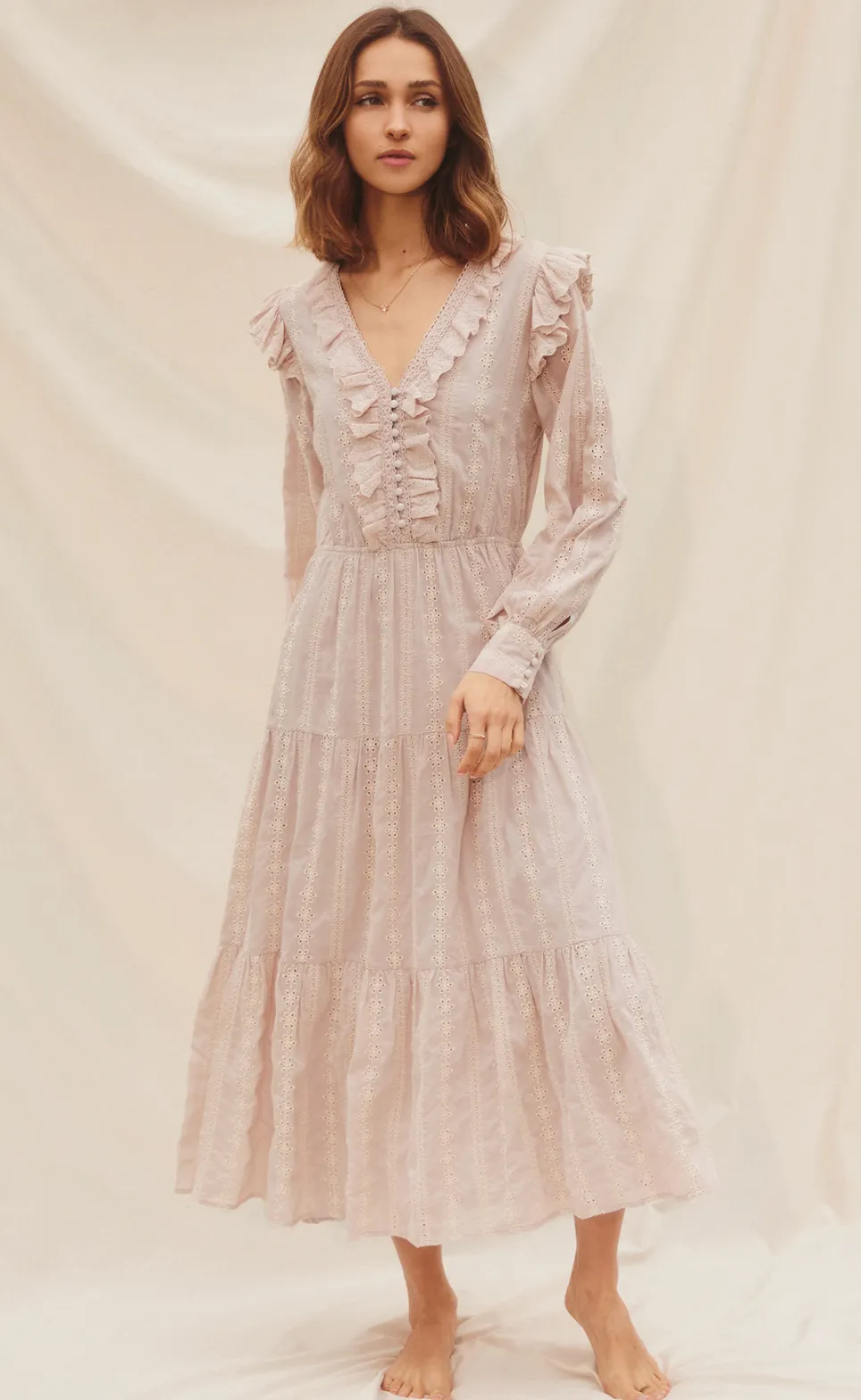 Striped Eyelet Ruffled Tiered Dress