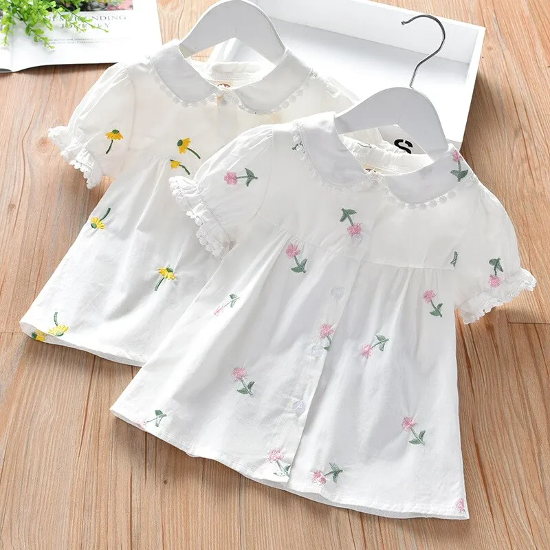 Summer Short-sleeved Blouse for Girls with Embroidery