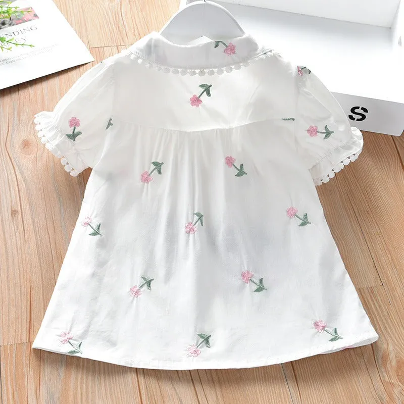 Summer Short-sleeved Blouse for Girls with Embroidery