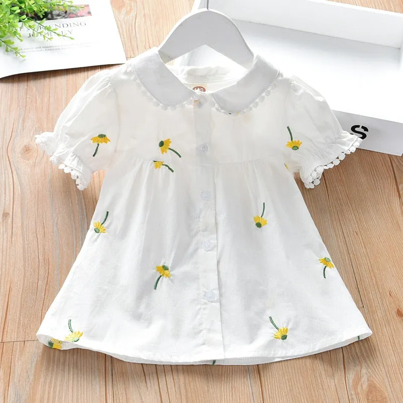 Summer Short-sleeved Blouse for Girls with Embroidery