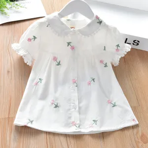 Summer Short-sleeved Blouse for Girls with Embroidery